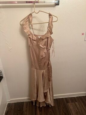 Banana Republic One-Shoulder Ruffle Satin Dress in Blush Pink